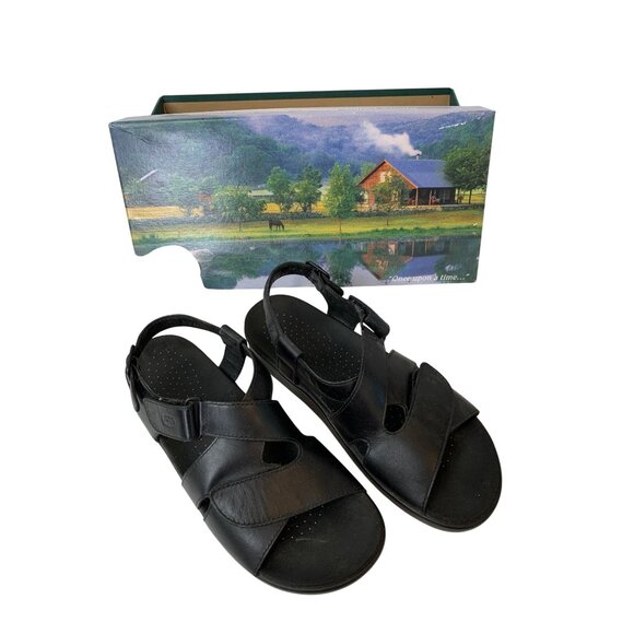 SAS Womens Huggy Black Leather Adjustable Comfort Sandals Size 8N M10094 - Picture 1 of 15
